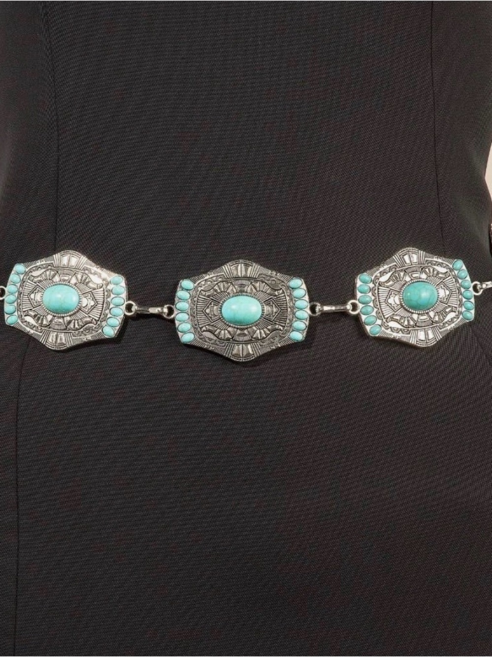 Turquoise Stone Silver-Tone Concho Belt
